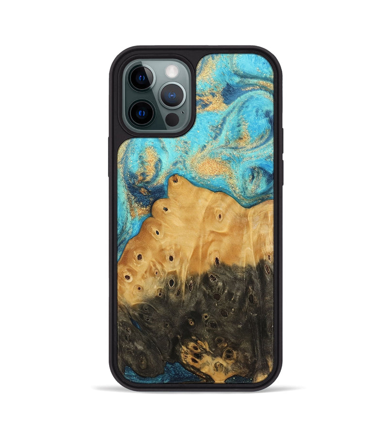 iPhone 12 Pro Wood Phone Case - Auro (Teal & Gold, 744059)