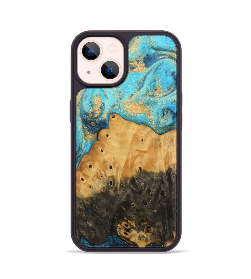 iPhone 14 Wood Phone Case - Auro (Teal & Gold, 744059)