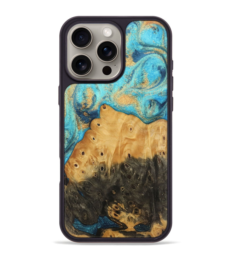 iPhone 16 Pro Max Wood Phone Case - Auro (Teal & Gold, 744059)