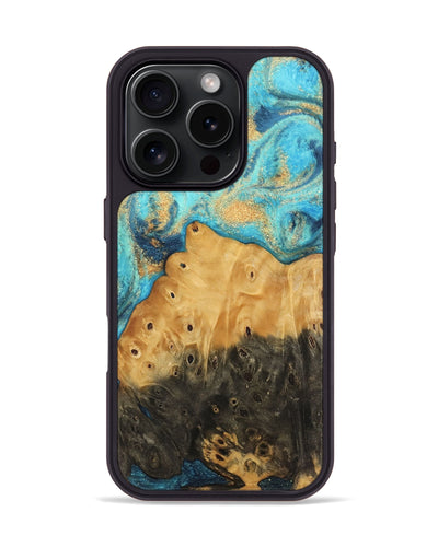 iPhone 16 Pro Wood Phone Case - Auro (Teal & Gold, 744059)