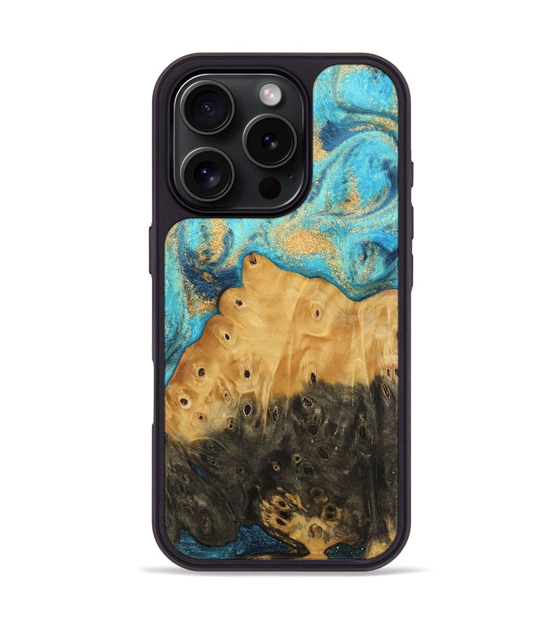 iPhone 16 Pro Wood Phone Case - Auro (Teal & Gold, 744059)