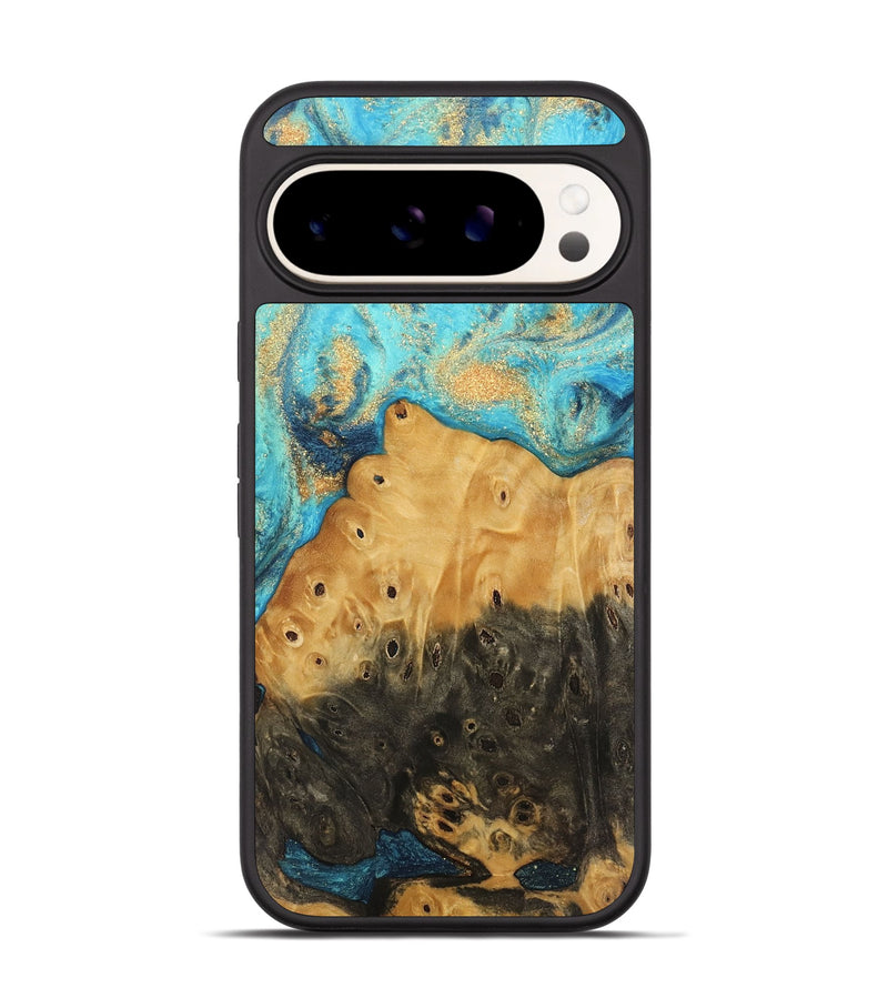 Pixel 9 Wood Phone Case - Auro (Teal & Gold, 744059)