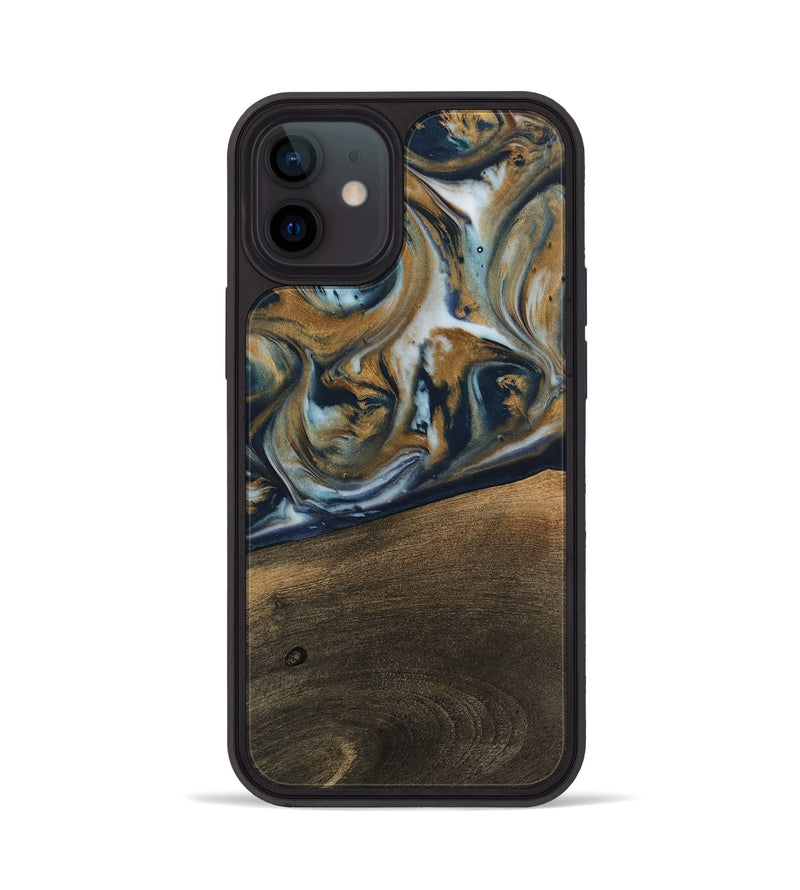 iPhone 12 Wood Phone Case - Magen (Teal & Gold, 744075)