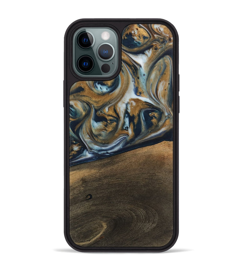 iPhone 12 Pro Max Wood Phone Case - Magen (Teal & Gold, 744075)