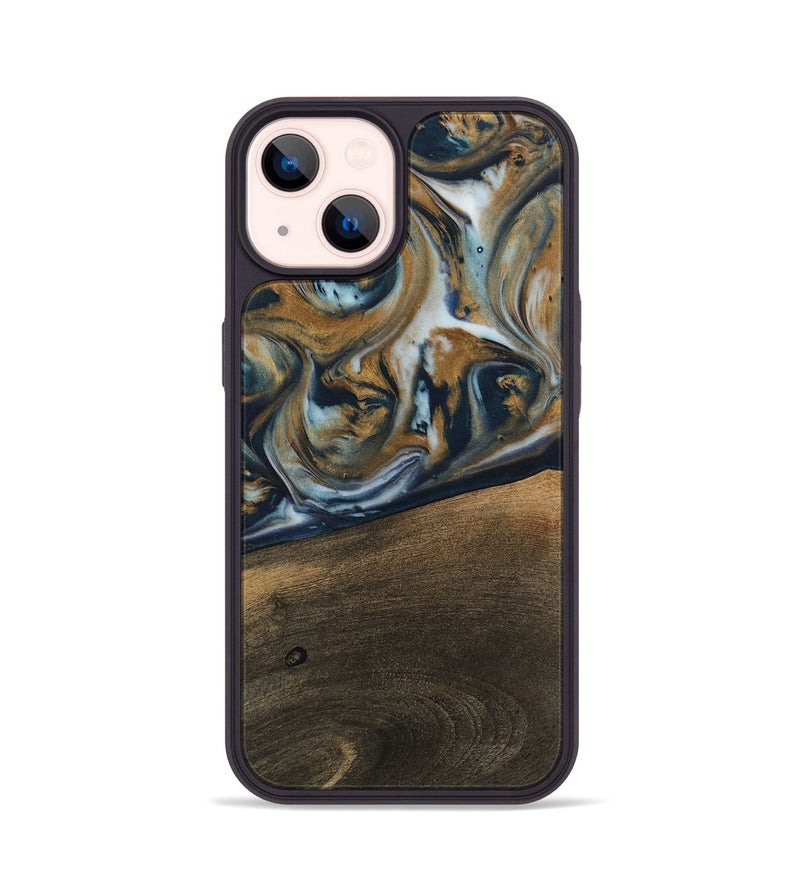 iPhone 14 Wood Phone Case - Magen (Teal & Gold, 744075)