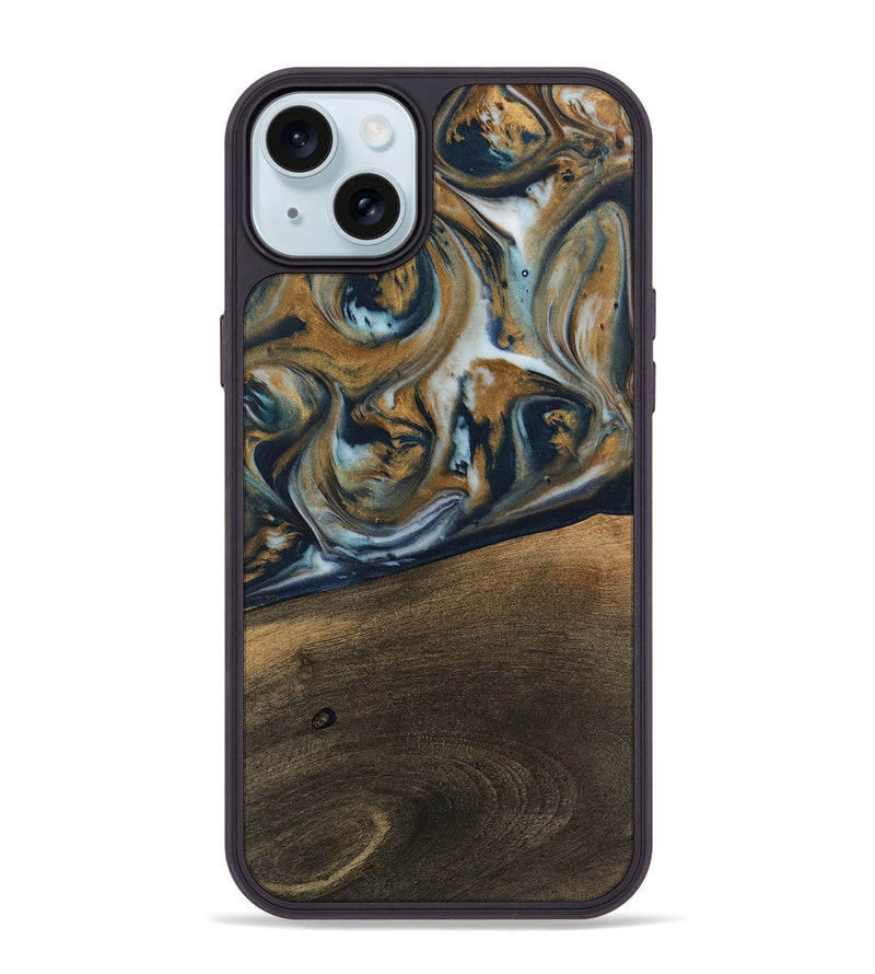 iPhone 15 Plus Wood Phone Case - Magen (Teal & Gold, 744075)