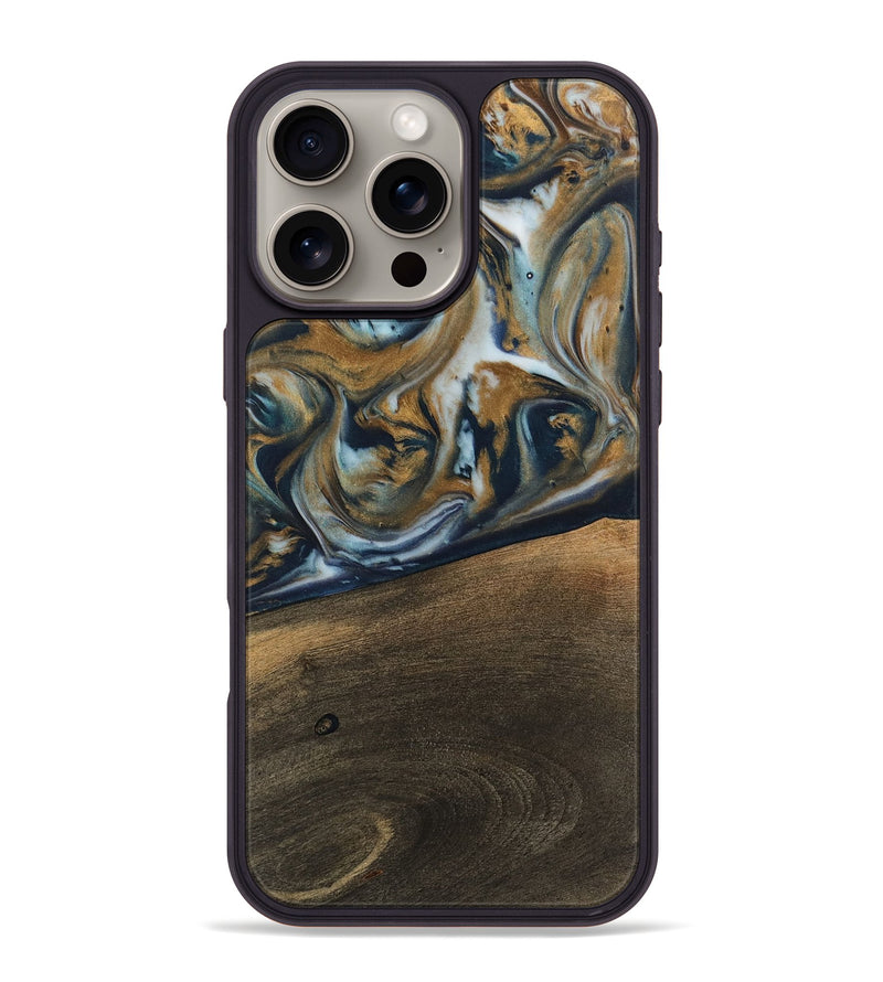 iPhone 16 Pro Max Wood Phone Case - Magen (Teal & Gold, 744075)