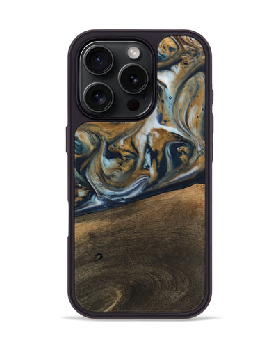 iPhone 16 Pro Wood Phone Case - Magen (Teal & Gold, 744075)