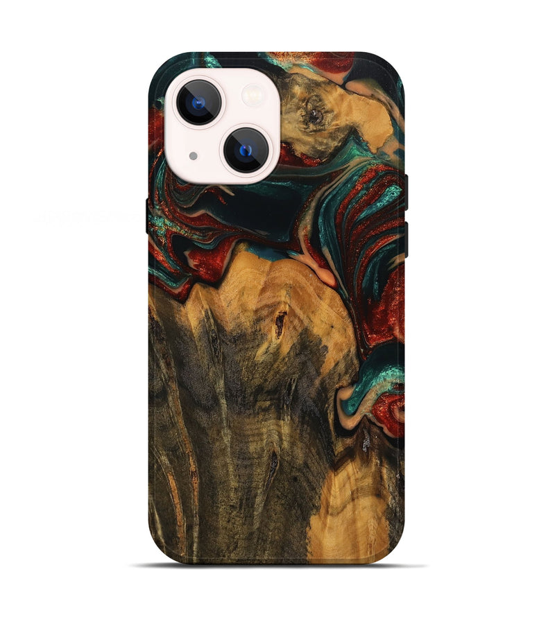 iPhone 13 Wood Live Edge Phone Case - Hanja (Teal & Gold, 744087)