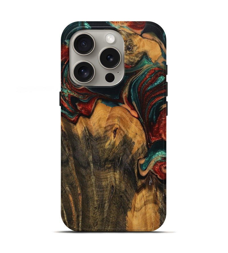 iPhone 16 Pro Wood Live Edge Phone Case - Hanja (Teal & Gold, 744087)