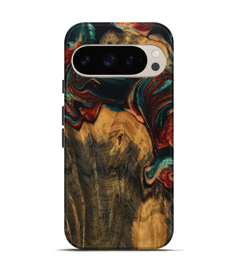 Pixel 9 Wood Live Edge Phone Case - Hanja (Teal & Gold, 744087)