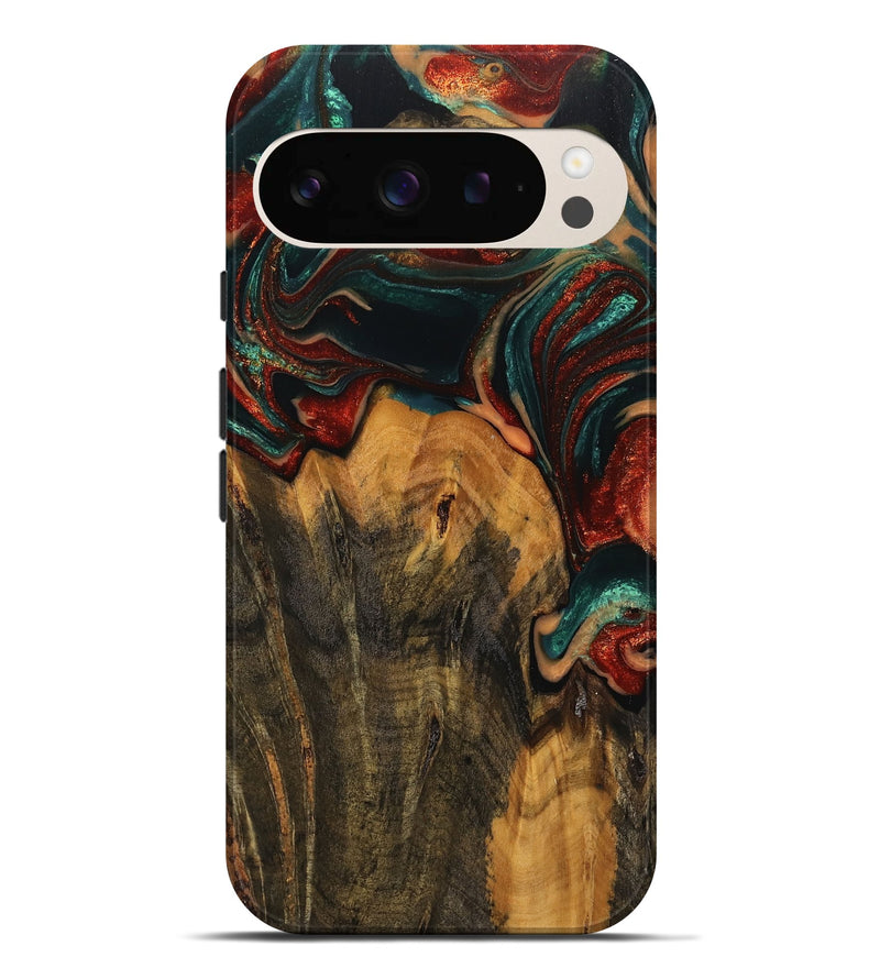 Pixel 9 Pro XL Wood Live Edge Phone Case - Hanja (Teal & Gold, 744087)