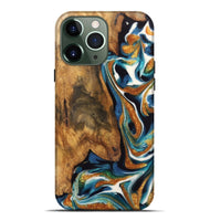 iPhone 13 Pro Max Wood Live Edge Phone Case - Sarine (Teal & Gold, 744090)