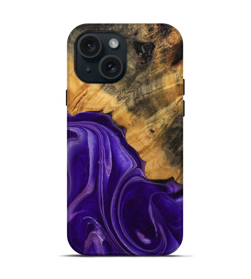 iPhone 15 Wood Live Edge Phone Case - Emilda (Purple, 744094)