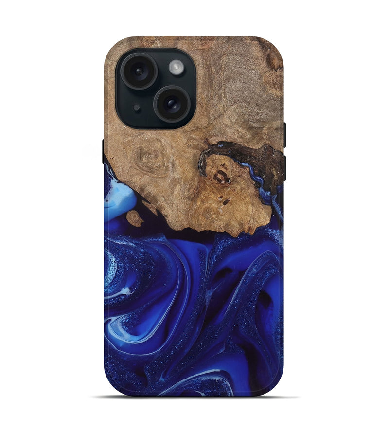 iPhone 15 Wood Live Edge Phone Case - Rashawn (Blue, 744099)