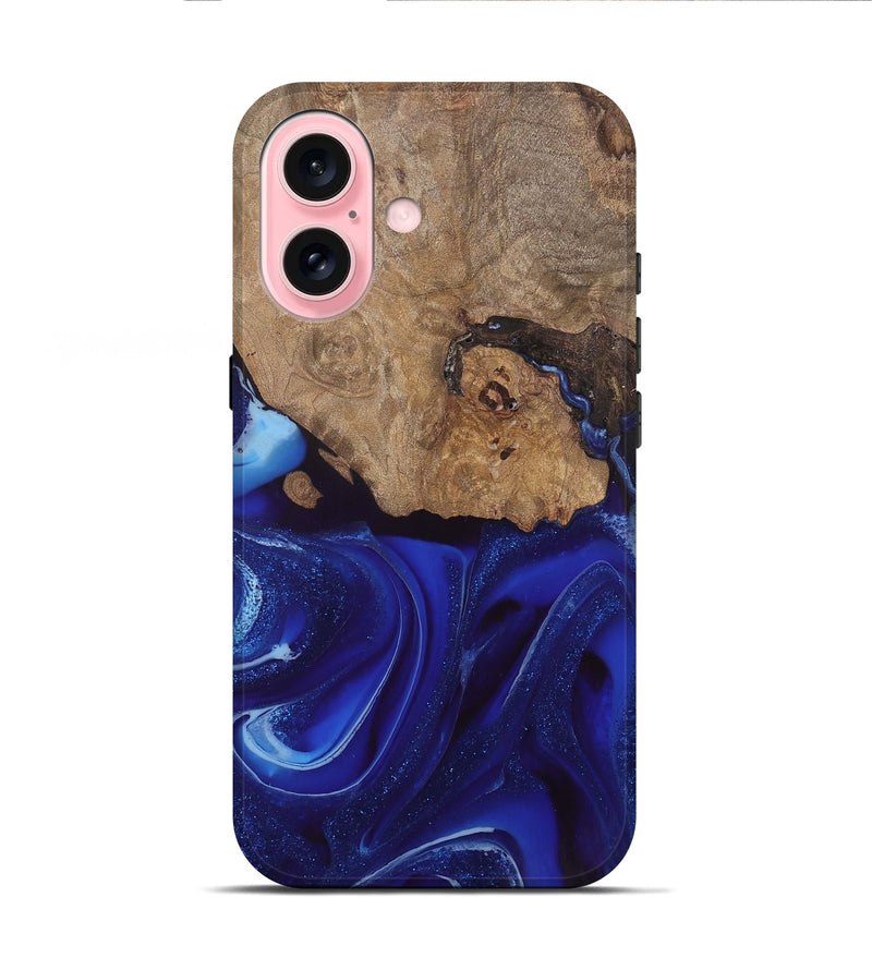 iPhone 16 Wood Live Edge Phone Case - Rashawn (Blue, 744099)