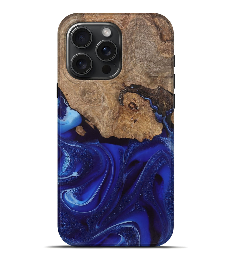 iPhone 16 Pro Max Wood Live Edge Phone Case - Rashawn (Blue, 744099)