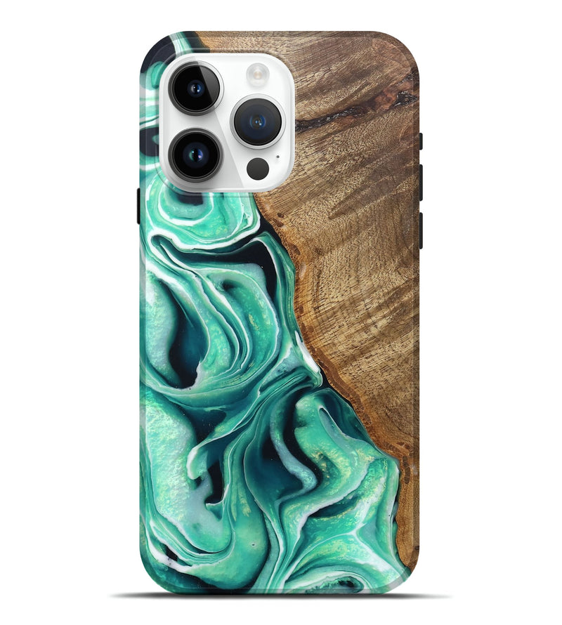 iPhone 15 Pro Max Wood Live Edge Phone Case - Anica (Green, 744101)