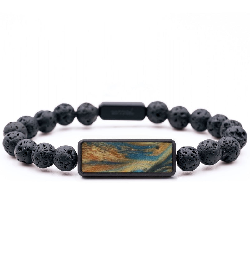 Lava Bead Wood Bracelet - Arturo (Teal & Gold, 744281)