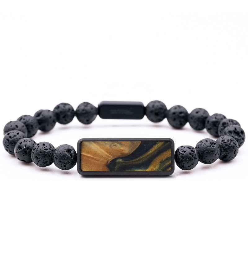 Lava Bead Wood Bracelet - Mindy (Teal & Gold, 744282)