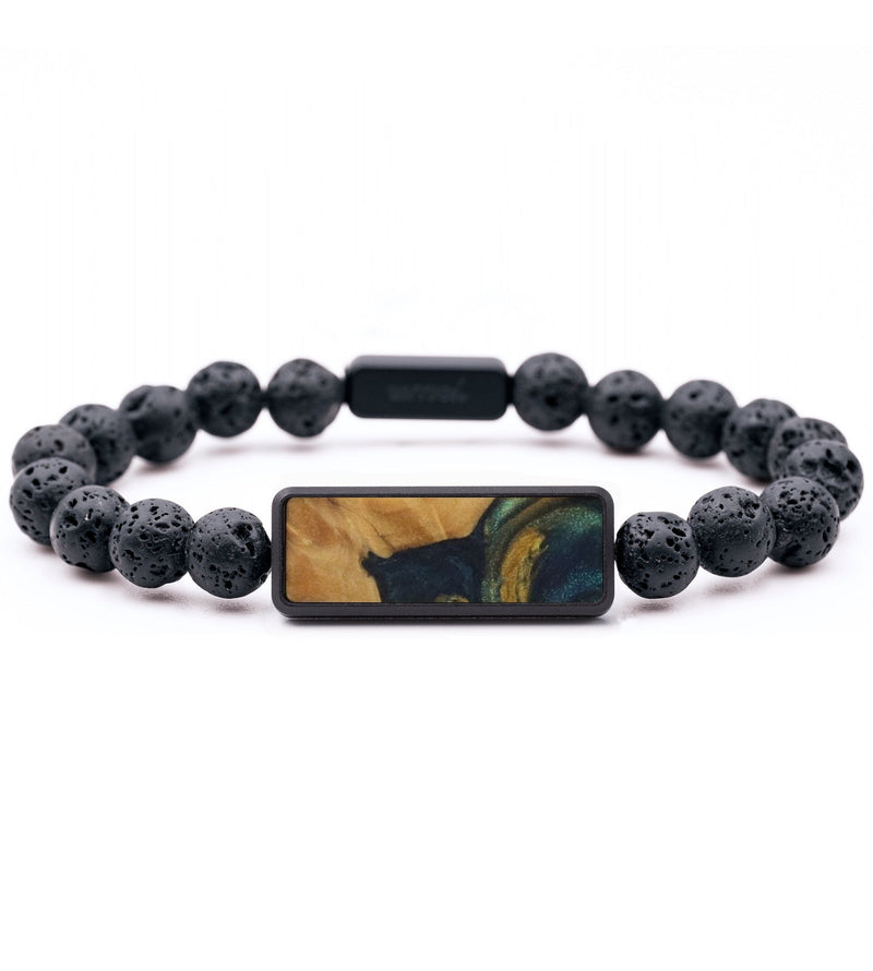 Lava Bead Wood Bracelet - Malik (Teal & Gold, 744285)