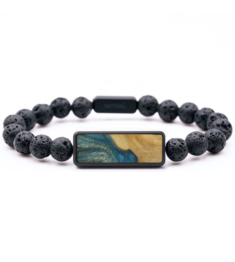 Lava Bead Wood Bracelet - Mona (Teal & Gold, 744294)