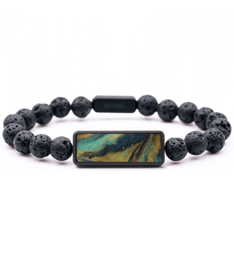 Lava Bead Wood Bracelet - Mable (Teal & Gold, 744299)