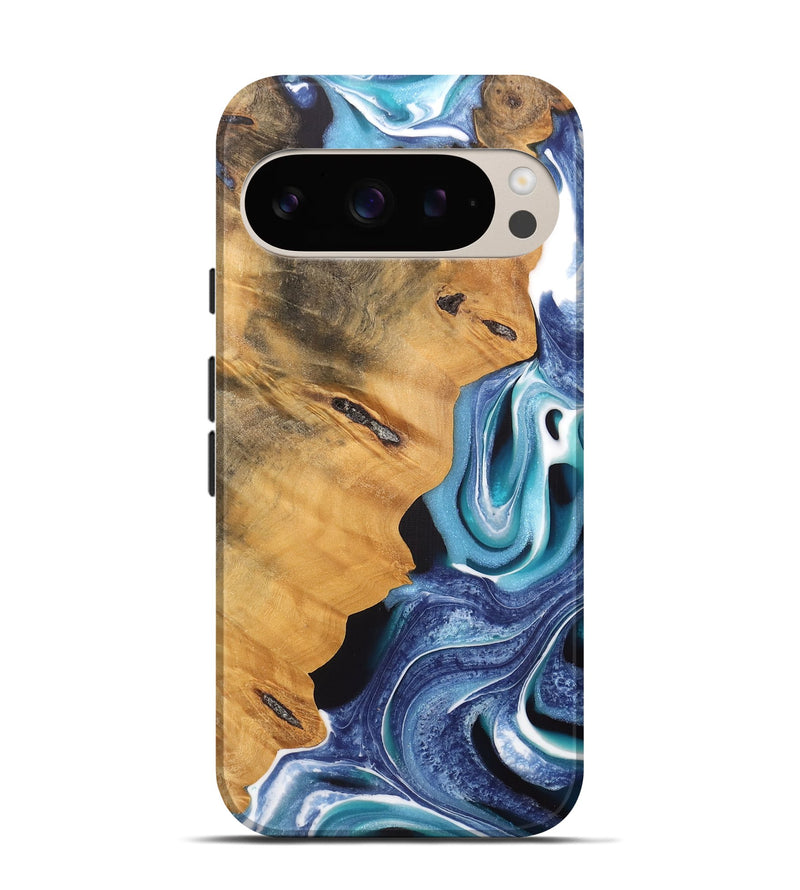 Pixel 9 Wood Live Edge Phone Case - Junk (Blue, 744367)