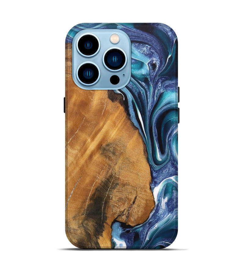 iPhone 14 Pro Wood Live Edge Phone Case - Reena (Blue, 744368)