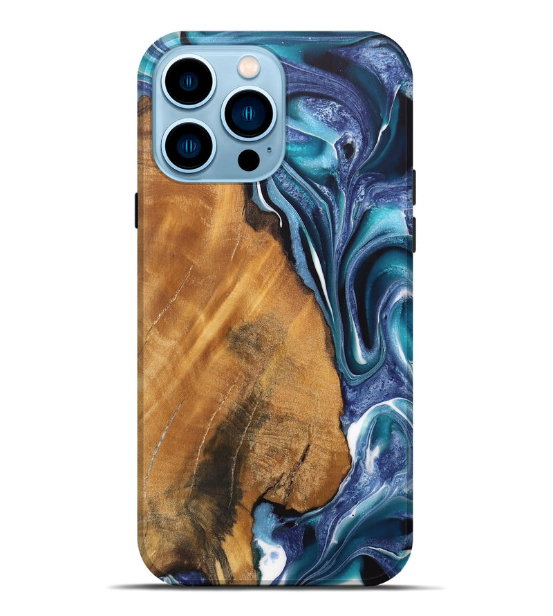 iPhone 14 Pro Max Wood Live Edge Phone Case - Reena (Blue, 744368)