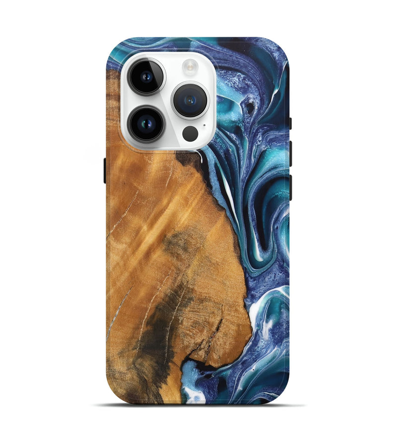 iPhone 15 Pro Wood Live Edge Phone Case - Reena (Blue, 744368)