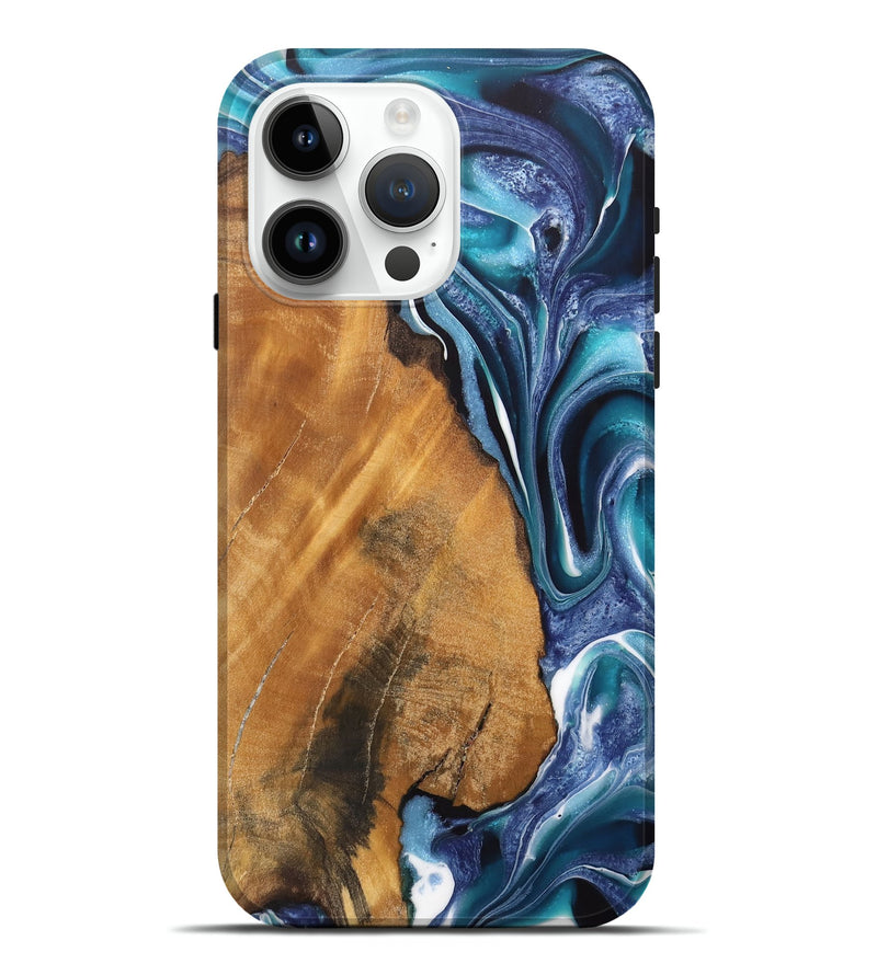 iPhone 15 Pro Max Wood Live Edge Phone Case - Reena (Blue, 744368)