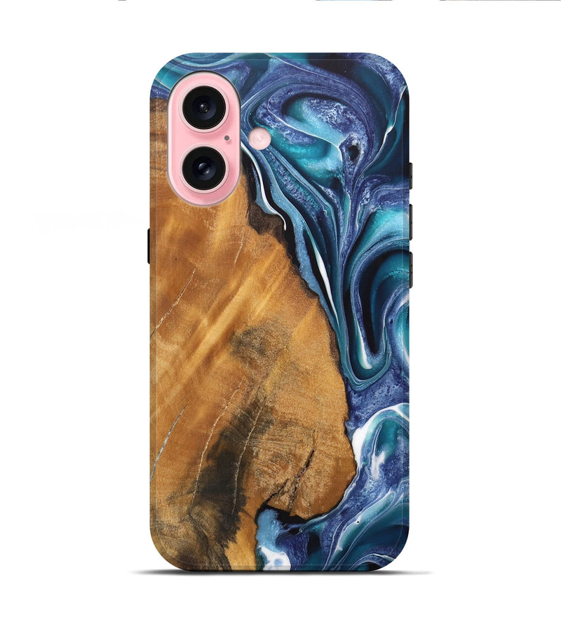 iPhone 16 Wood Live Edge Phone Case - Reena (Blue, 744368)