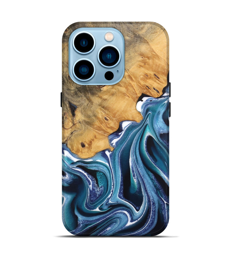 iPhone 14 Pro Wood Live Edge Phone Case - Kinley (Blue, 744377)