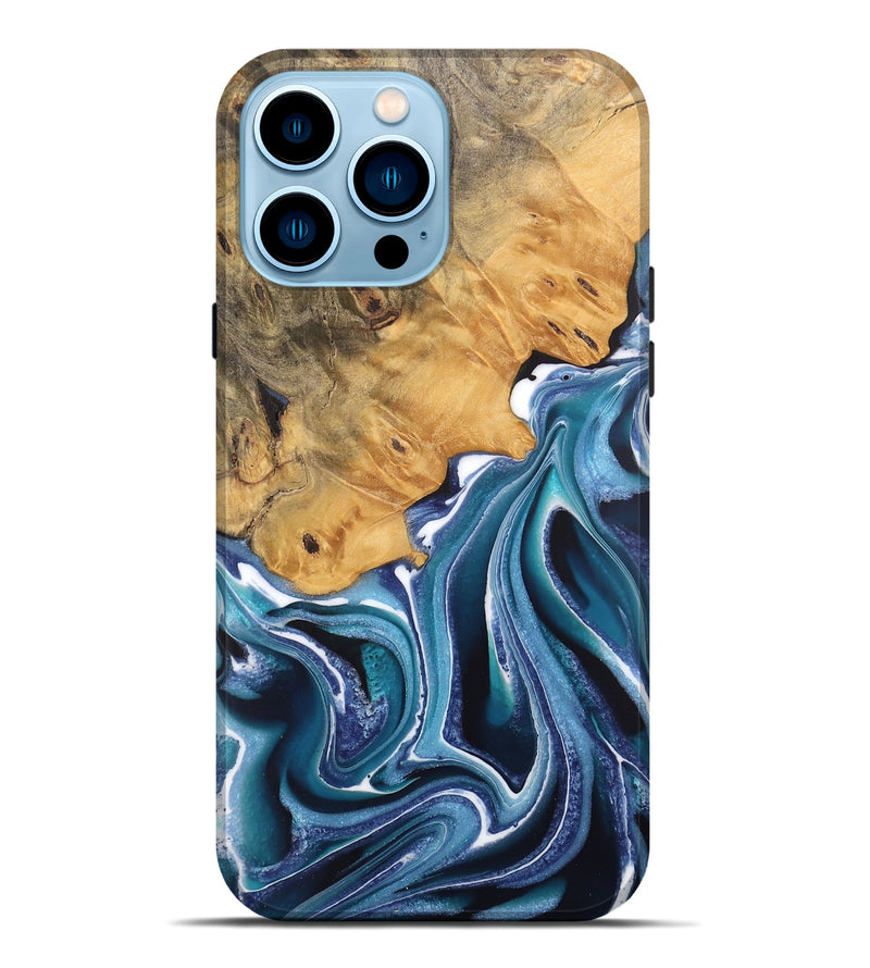 iPhone 14 Pro Max Wood Live Edge Phone Case - Kinley (Blue, 744377)