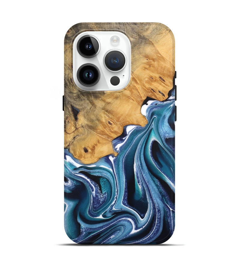 iPhone 15 Pro Wood Live Edge Phone Case - Kinley (Blue, 744377)