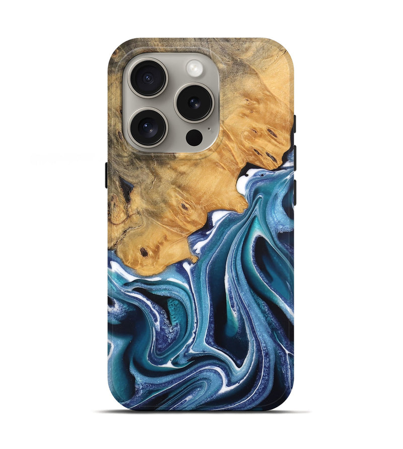 iPhone 16 Pro Wood Live Edge Phone Case - Kinley (Blue, 744377)