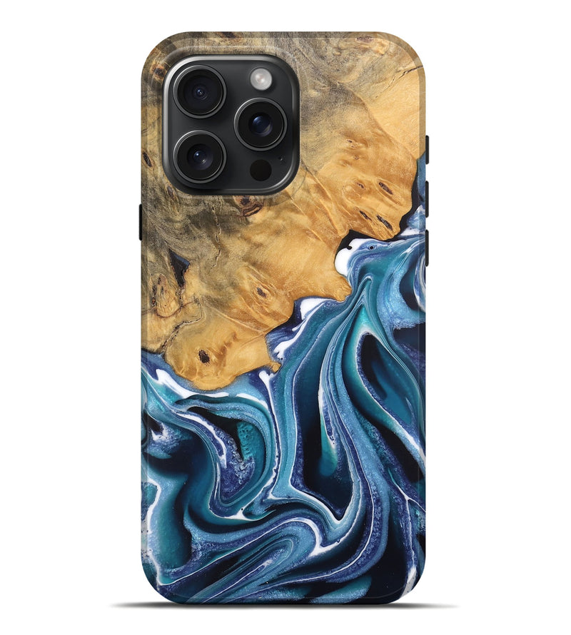 iPhone 16 Pro Max Wood Live Edge Phone Case - Kinley (Blue, 744377)