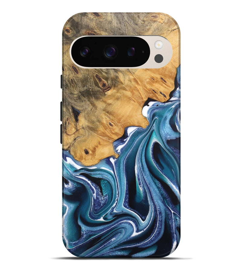 Pixel 9 Pro XL Wood Live Edge Phone Case - Kinley (Blue, 744377)