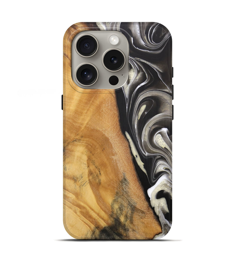 iPhone 16 Pro Wood Live Edge Phone Case - Jester (Black & White, 744378)