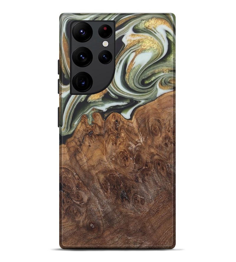 Galaxy S22 Ultra Wood Live Edge Phone Case - Malcom (Teal & Gold, 744381)