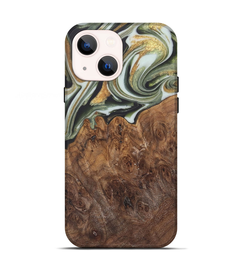 iPhone 13 Wood Live Edge Phone Case - Malcom (Teal & Gold, 744381)