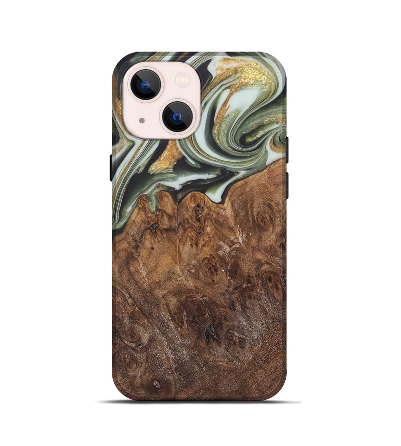 iPhone 13 mini Wood Live Edge Phone Case - Malcom (Teal & Gold, 744381)