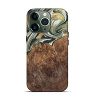 iPhone 13 Pro Wood Live Edge Phone Case - Malcom (Teal & Gold, 744381)