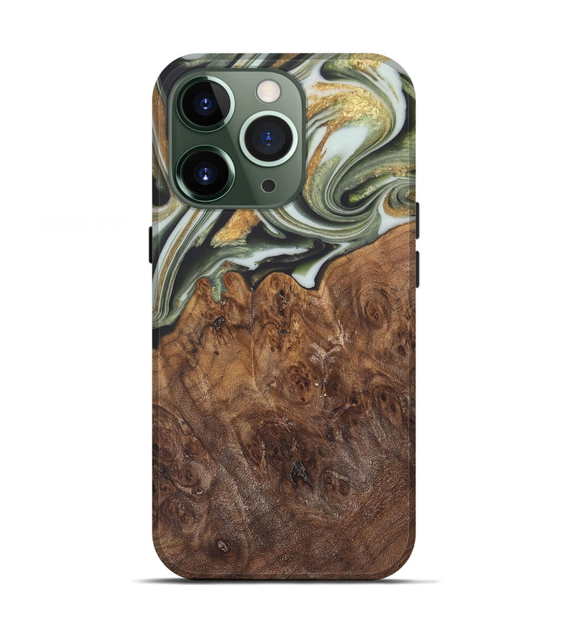 iPhone 13 Pro Wood Live Edge Phone Case - Malcom (Teal & Gold, 744381)