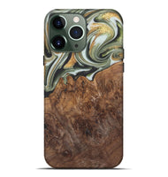 iPhone 13 Pro Max Wood Live Edge Phone Case - Malcom (Teal & Gold, 744381)