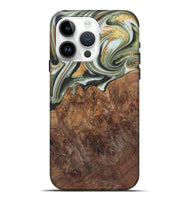 iPhone 15 Pro Max Wood Live Edge Phone Case - Malcom (Teal & Gold, 744381)