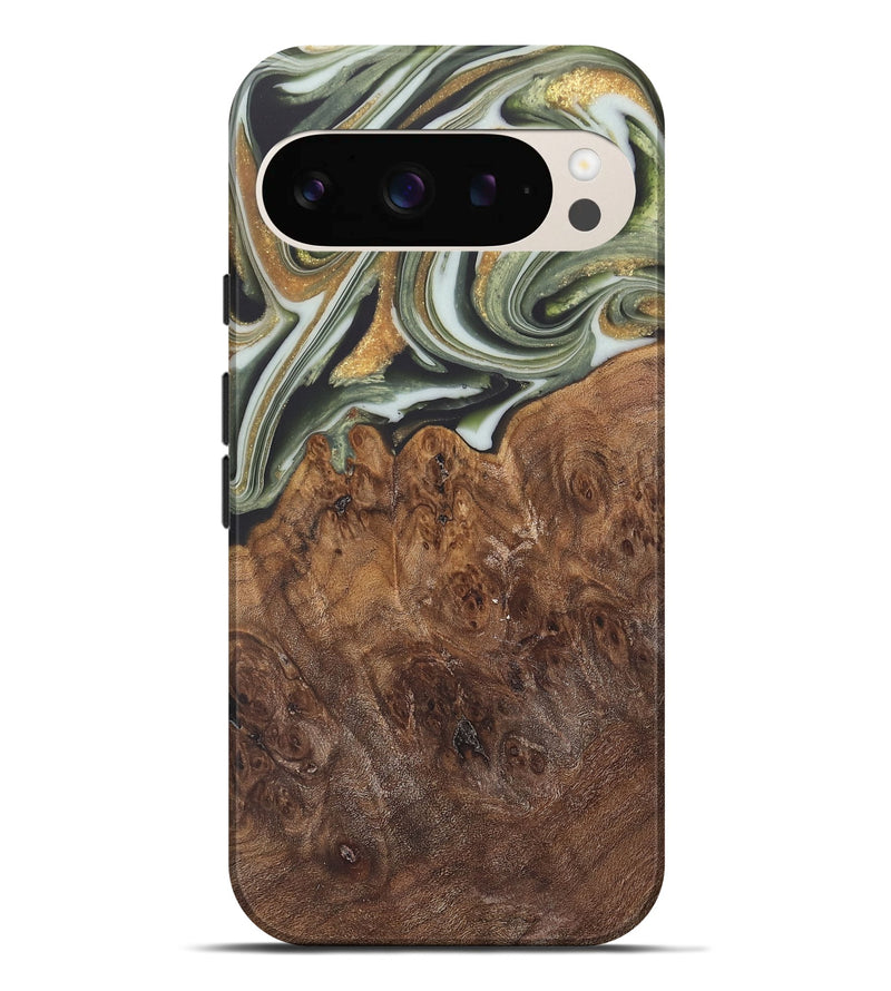 Pixel 9 Pro XL Wood Live Edge Phone Case - Malcom (Teal & Gold, 744381)