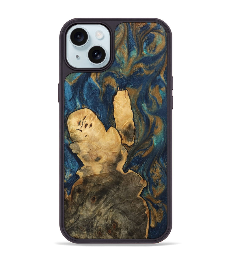 iPhone 15 Plus Wood Phone Case - Beverly (Teal & Gold, 744391)