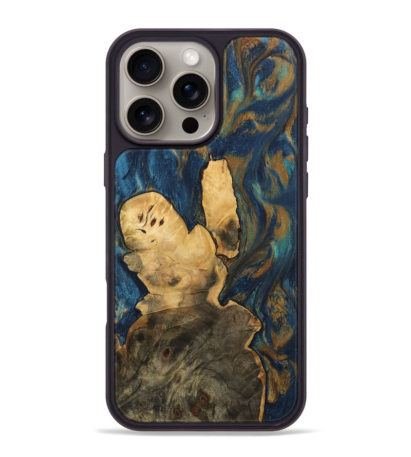 iPhone 16 Pro Max Wood Phone Case - Beverly (Teal & Gold, 744391)